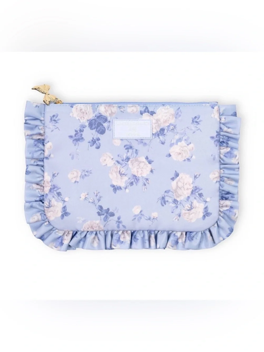 LoveShackFancy x Target x Joobi Blue Floral Print Flat Zip Ruffle Pouch
